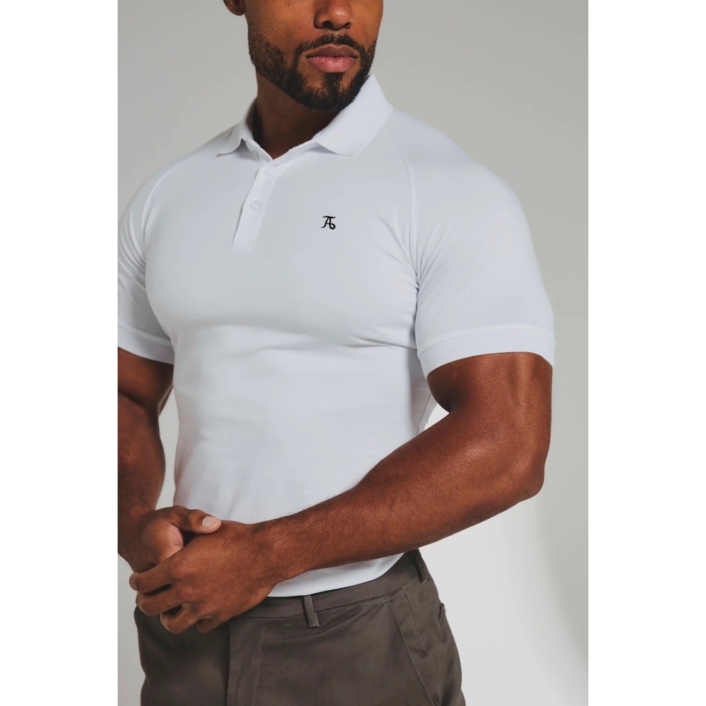 Tailored Athlete Mens Muscle Fit Polo Shirt White DSG 002 Stretch Cotton Large
